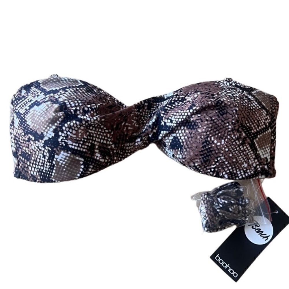 Boohoo twisted snake print bikini bandeau top size 6